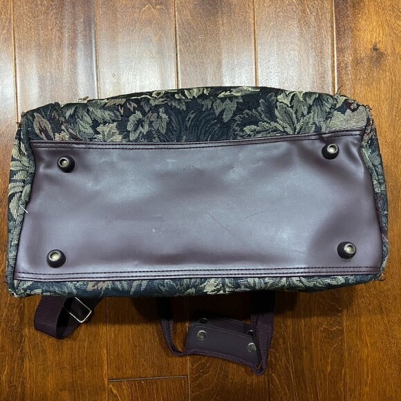 Pierre Cardin Floral Print Tapestry Duffle Bag Travel Vintage Green Brown - Picture 6 of 9